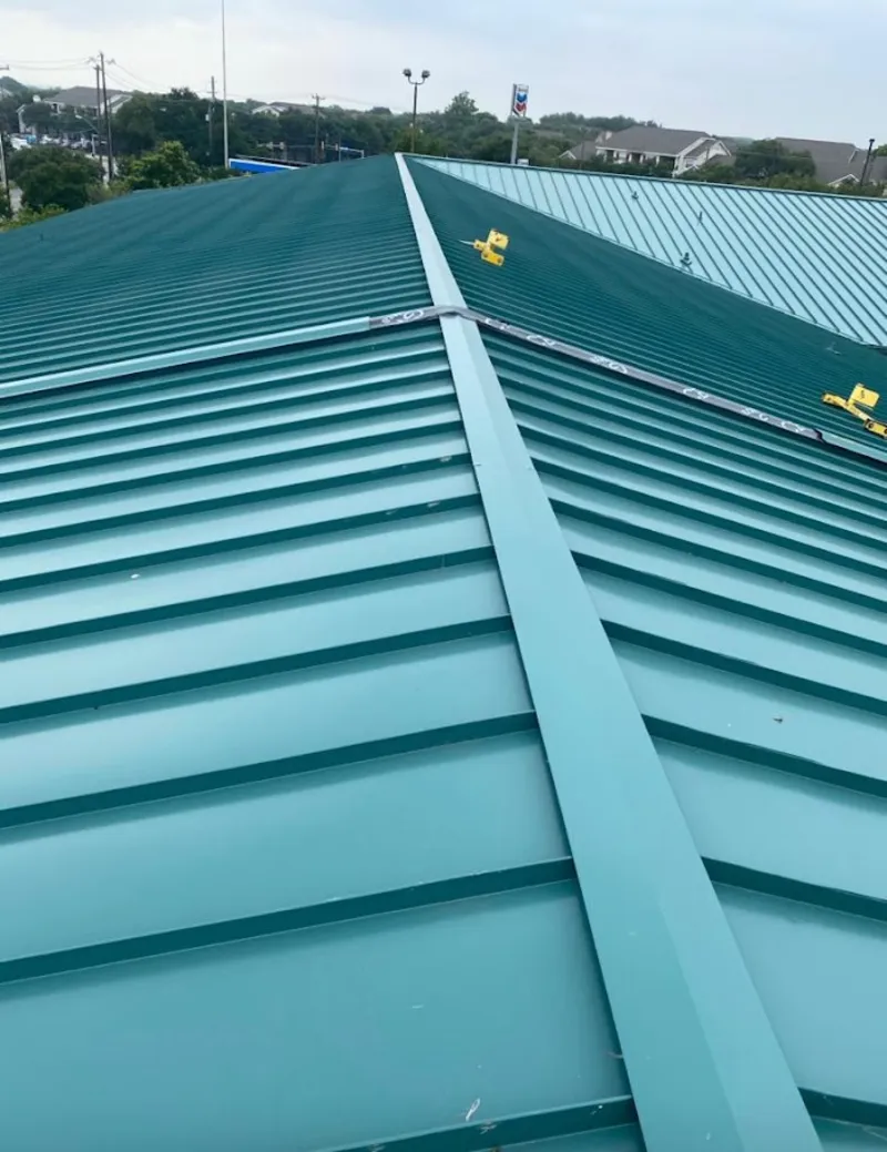 Green commercial metal roof ridge and valley for Metal Roof Repair in Camp Pendleton Mainside
